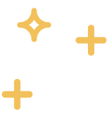 Four gold-colored star and plus symbols on a black background