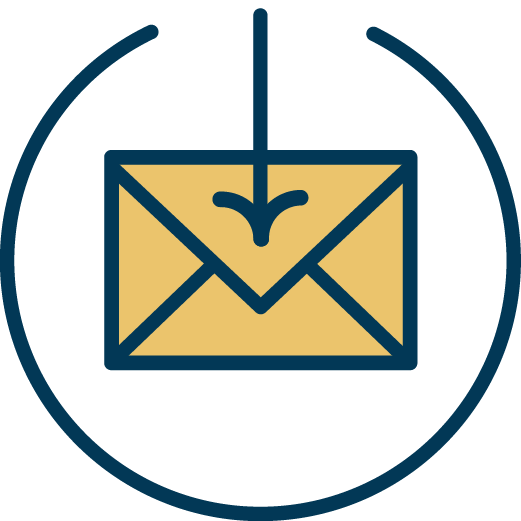 Icon of a clock with an envelope inside, representing scheduled email or message