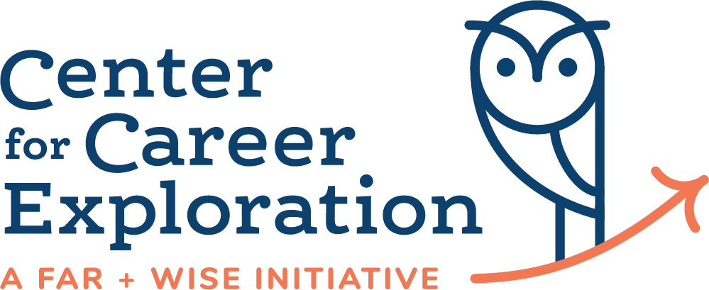 Logo for the Center for Career Exploration featuring an owl and an upward arrow.
