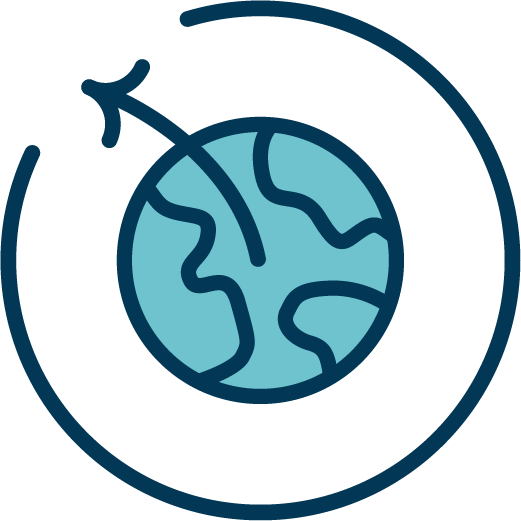 Illustration of a globe with a satellite orbiting around it.