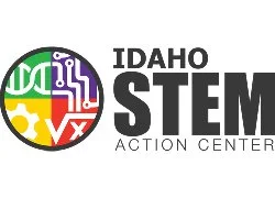 Logo of Idaho STEM Action Center featuring colorful icons representing science, technology, engineering, and mathematics.