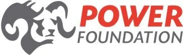 Logo of the Power Foundation featuring a stylized lion's head in black and red text.