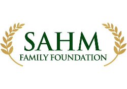 Sahm Family Foundation logo with green text and gold laurel branches