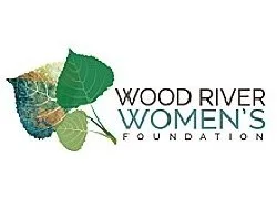 Logo for Wood River Women's Foundation featuring a green leaf and abstract natural designs
