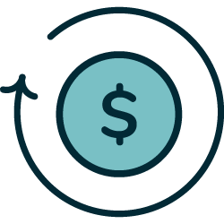 A dollar sign inside a circle with an arrow circling around it, representing financial or economic concepts.