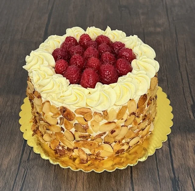 Toasted Almond Amaretto Raspberry Cake