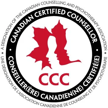 Logo of the Canadian Certified Counselor (CCC) with a red maple leaf and two face silhouettes inside a circular border.