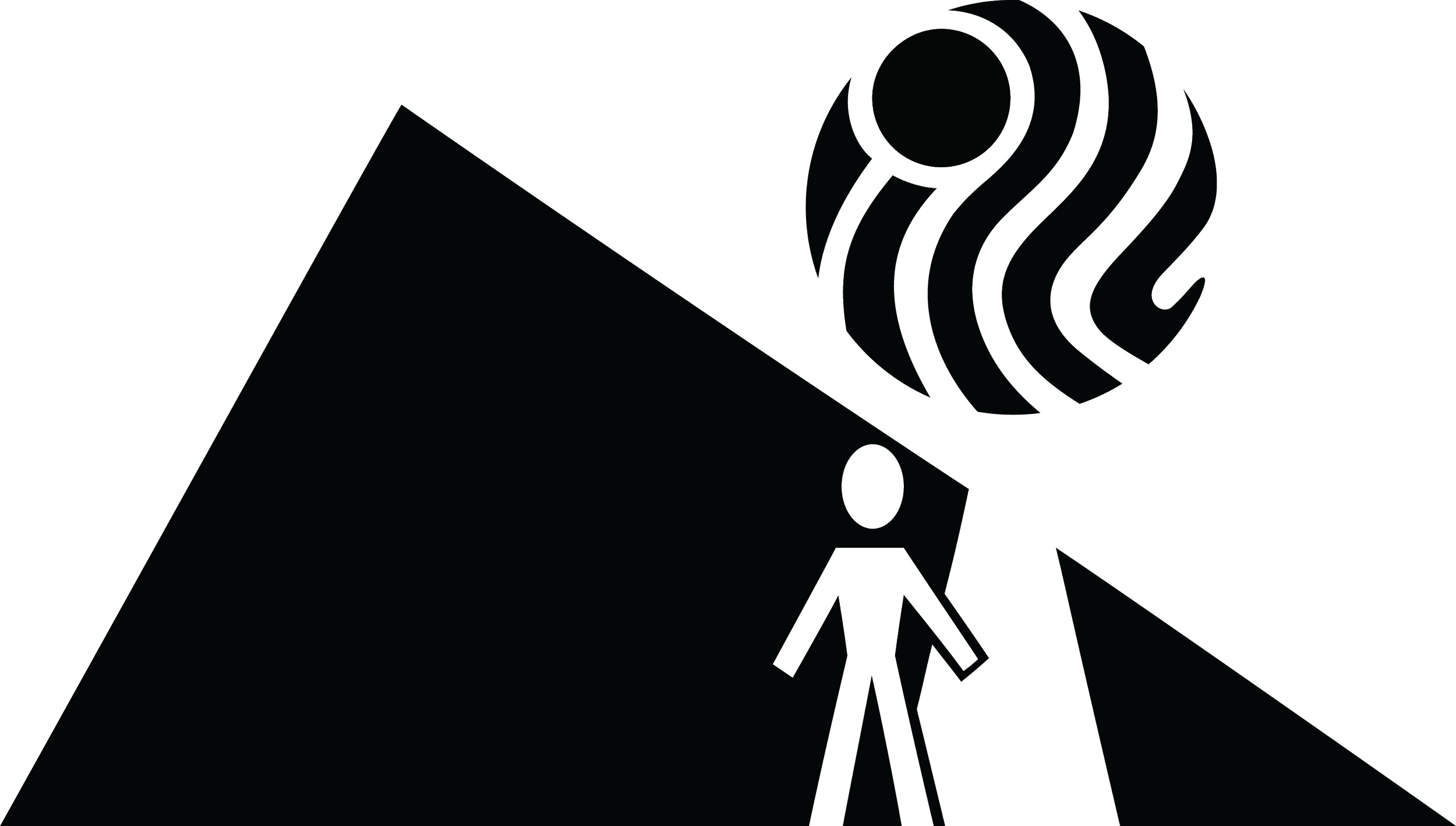 Logo: Outline illustration of a person walking in a landscape with mountains and a sun or moon in the sky.
