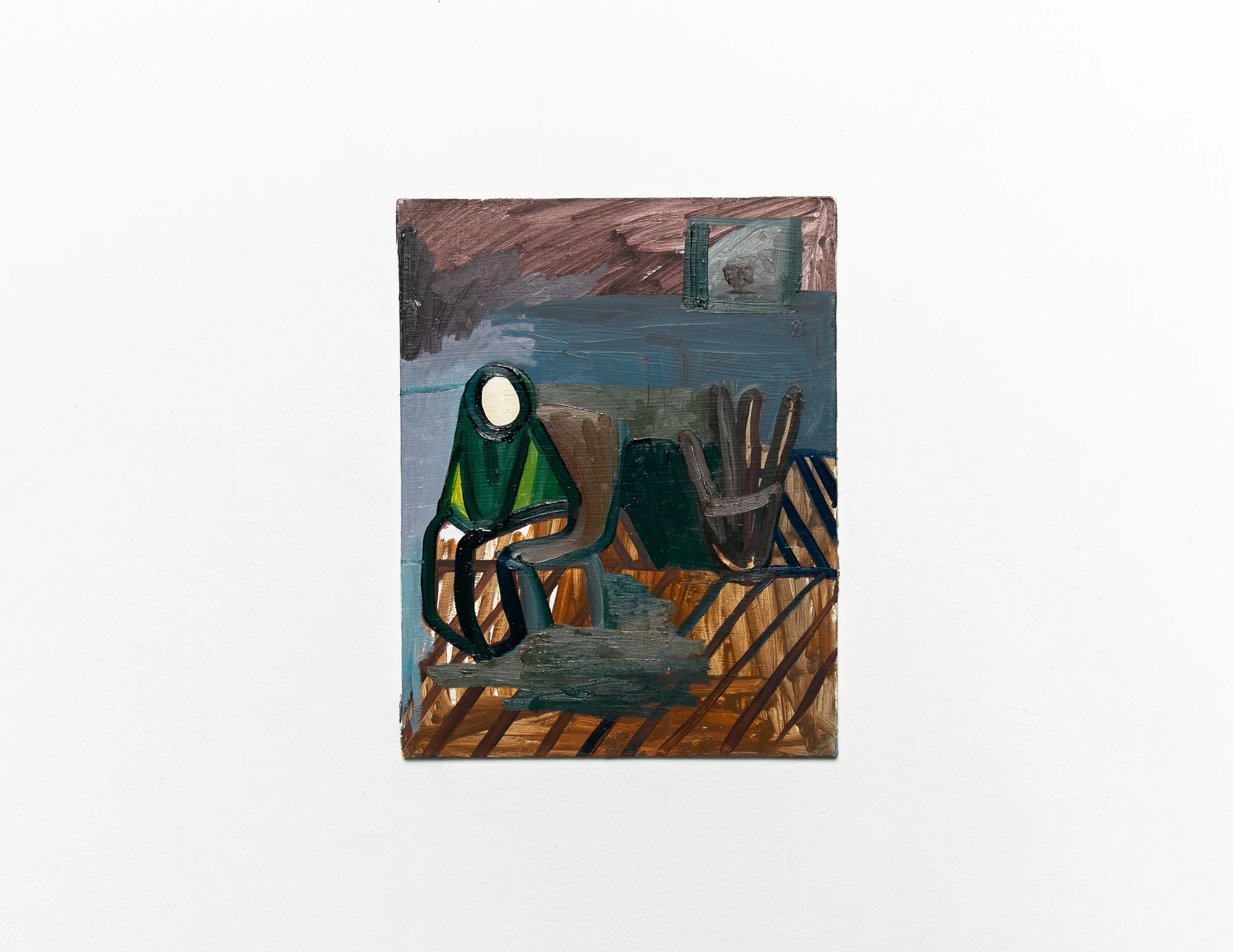 Stuck
8 ½ x 11, 2020
Oil on wood 