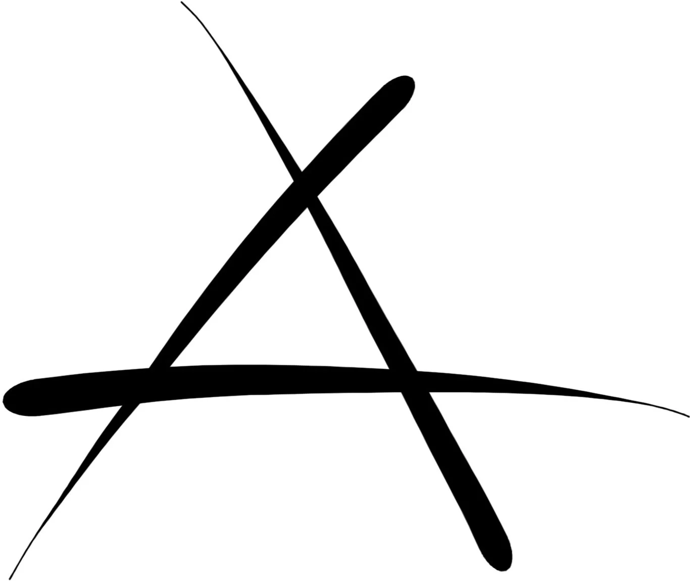 Black abstract ink strokes forming an angular shape on a white background.