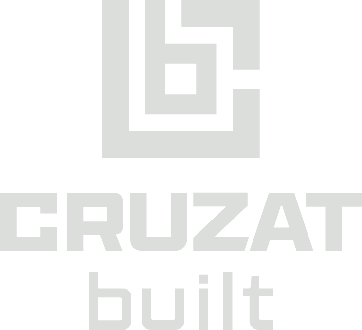 Logo with a stylized cube design above the text 'CRUZAT built' in gray and black colors.
