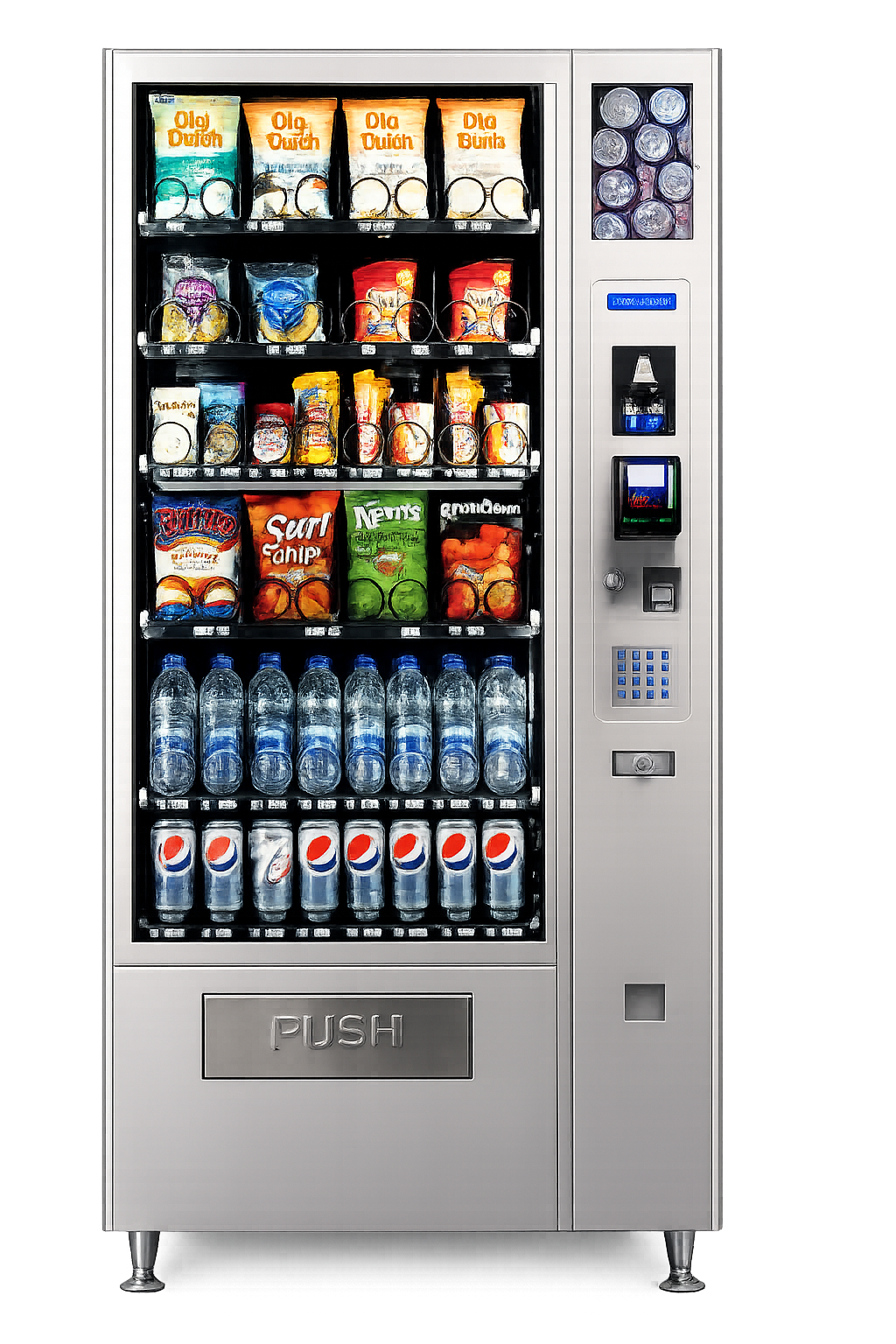 Combo 5 : Machine à grande capacité, idéale pour la distribution de boissons, snacks et collations dans les espaces à forte fréquentation.