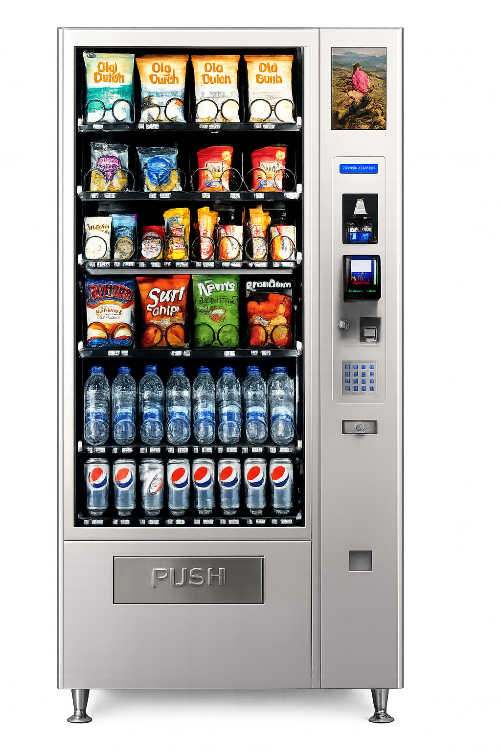 Combo 4 : Machine à capacité moyenne, parfaitement adaptée à la distribution de boissons, snacks et collations pour les espaces à fréquentation modérée.