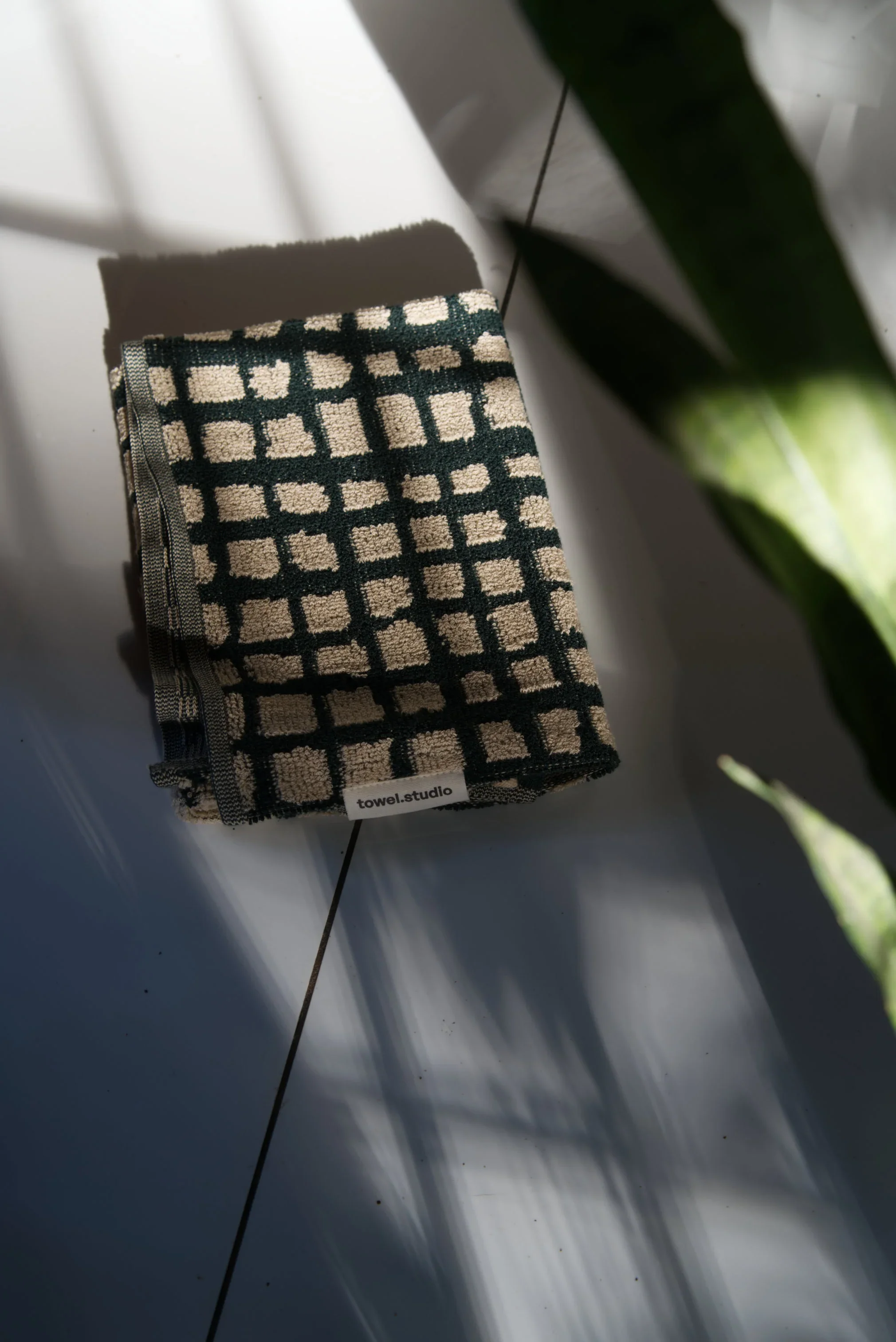 Bold Grid Guest Towel | Forest Green 2.webp