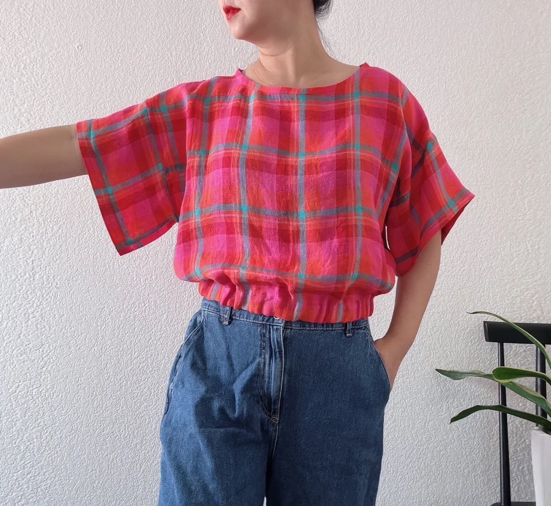 Pink Check Linen Top 3.webp