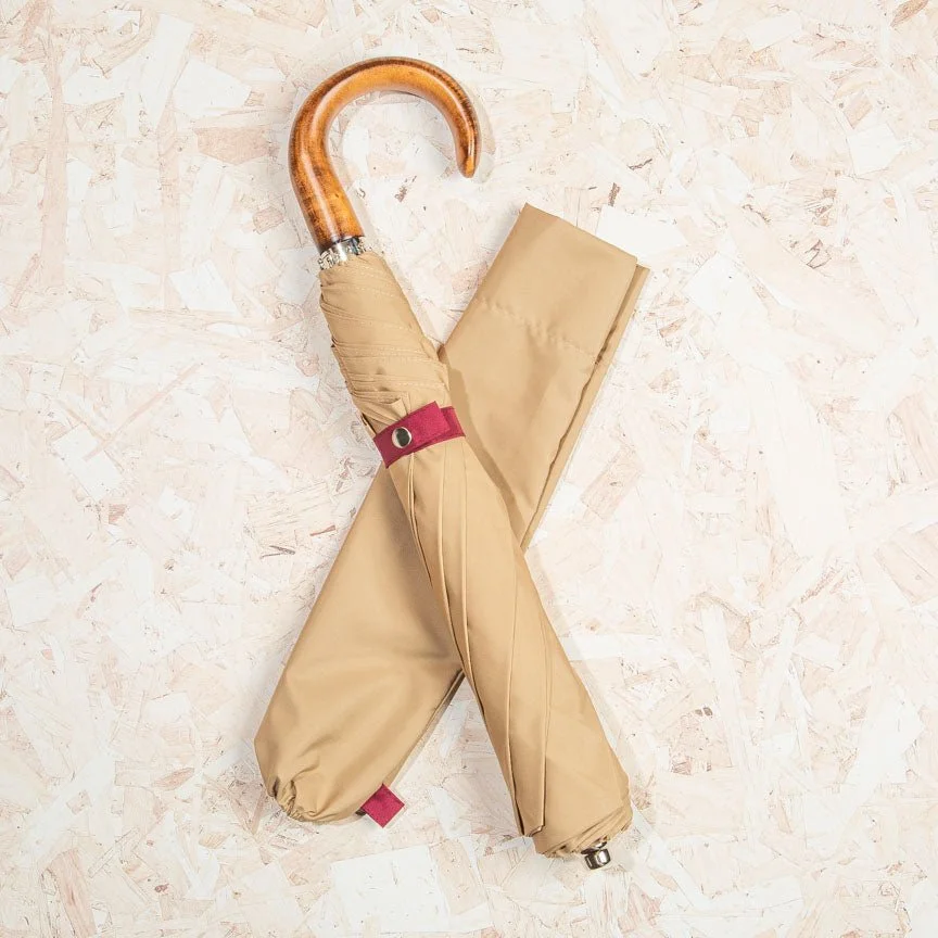 British Folding Umbrella - Sand:Burgundy 2.jpeg