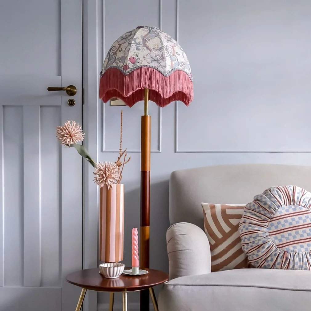 William Morris Golden Lily Fringed Lampshade - Dove