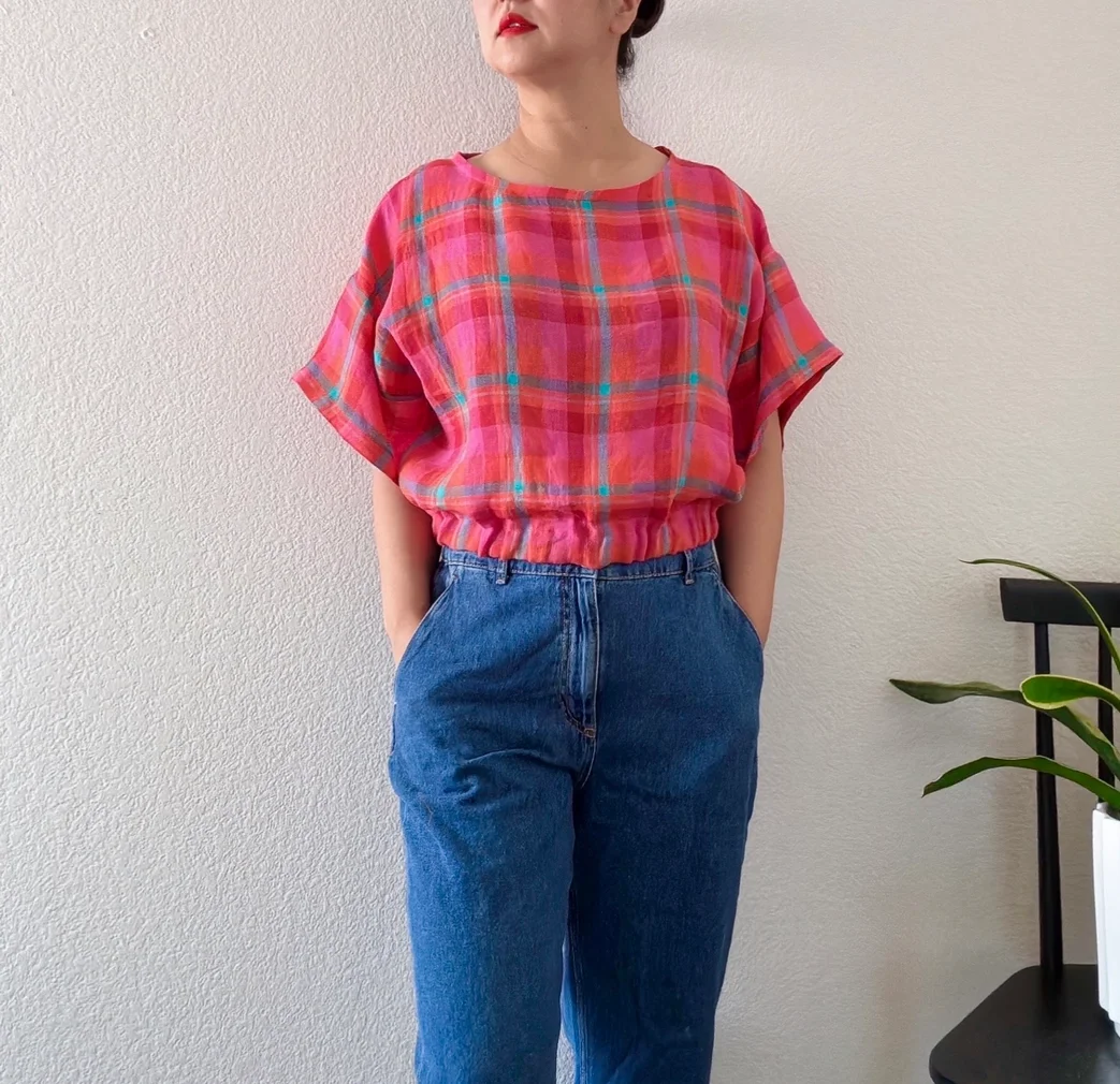 Pink Check Linen Top 2.webp