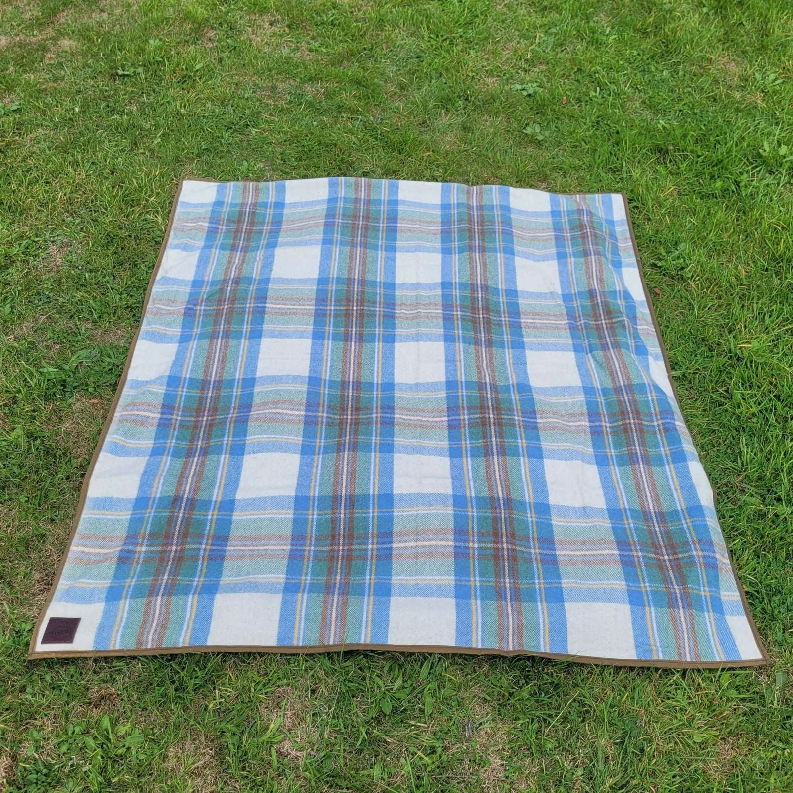 Picnic Blanket Checked Wool and Wax Canvas - Sky Blue.jpeg
