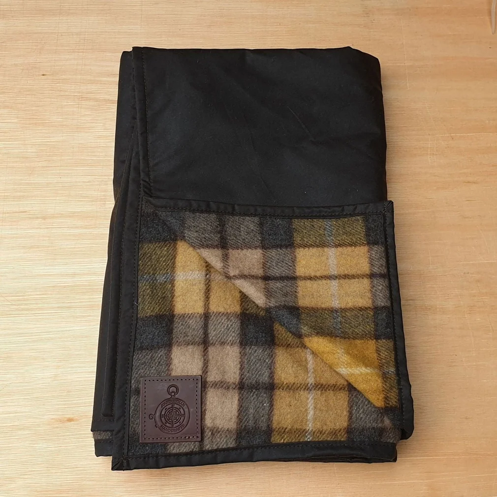 Picnic Blanket Checked Wool and Wax Canvas - Mustard Yellow.webp