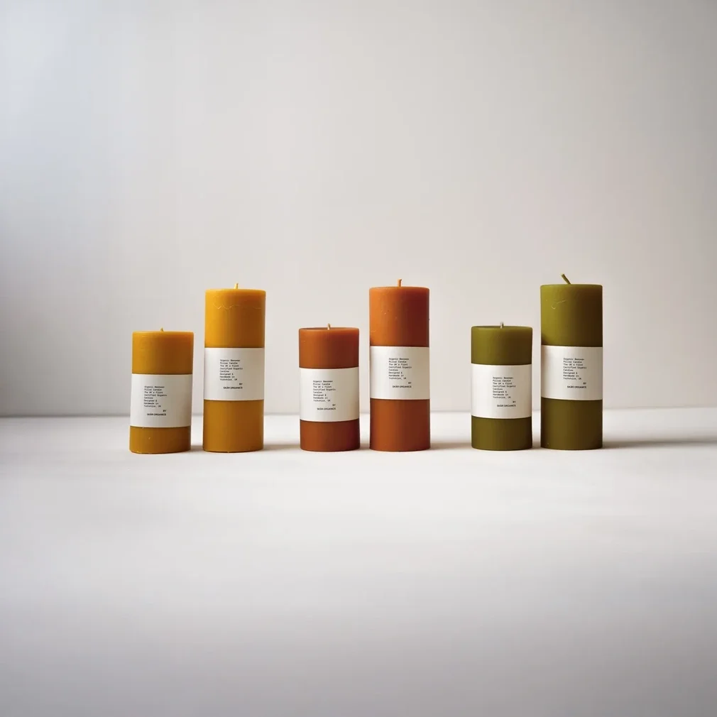 ORGANIC BEESWAX PILLAR CANDLE | Medium/Green Tea