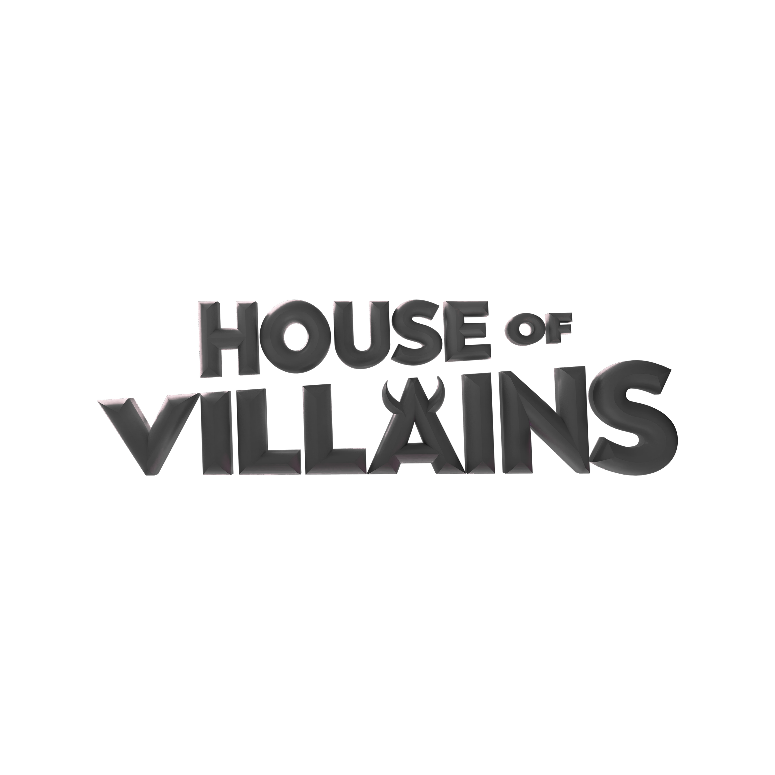 3D metallic text reading 'House of Villains' on a black background.