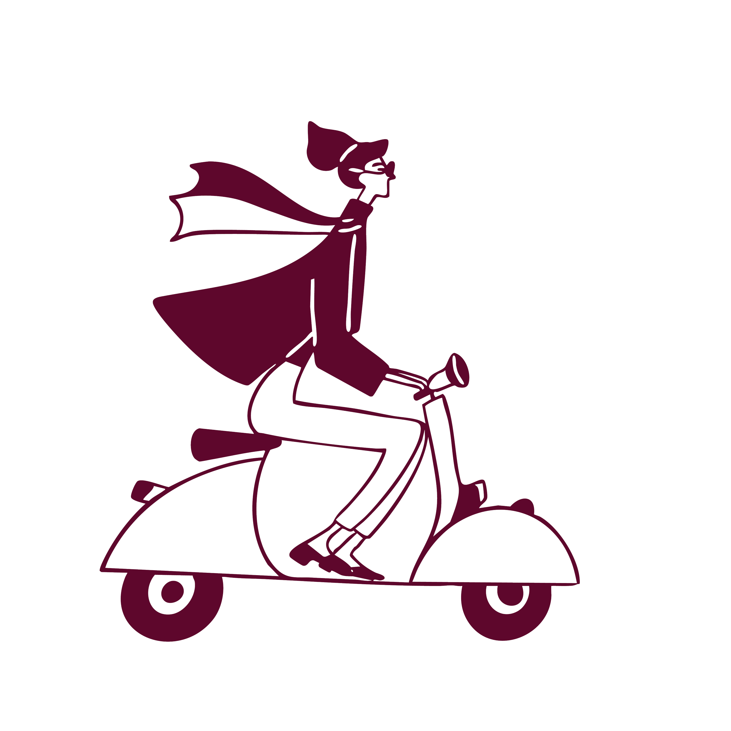 Silhouette of a witch riding a bicycle with a broomstick attached to the back, hands on handlebars, wearing a pointed hat.
