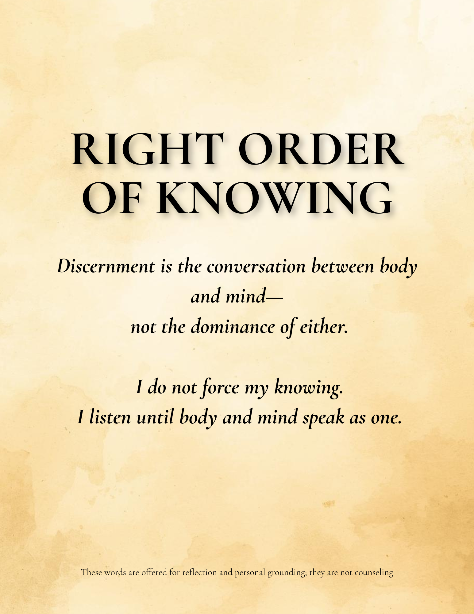 RIGHT ORDER OF KNOWING