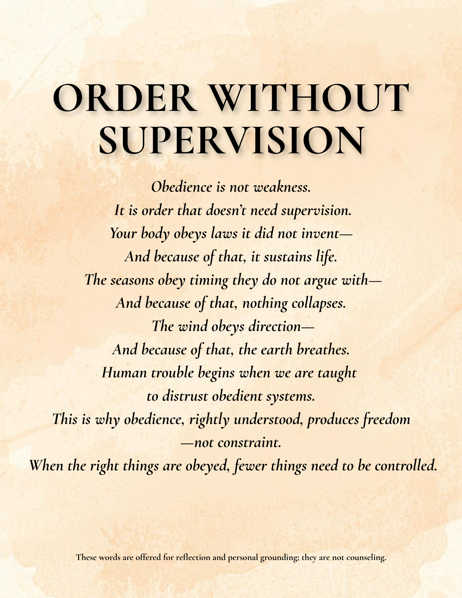 ORDER WITHOUT SUPERVISION