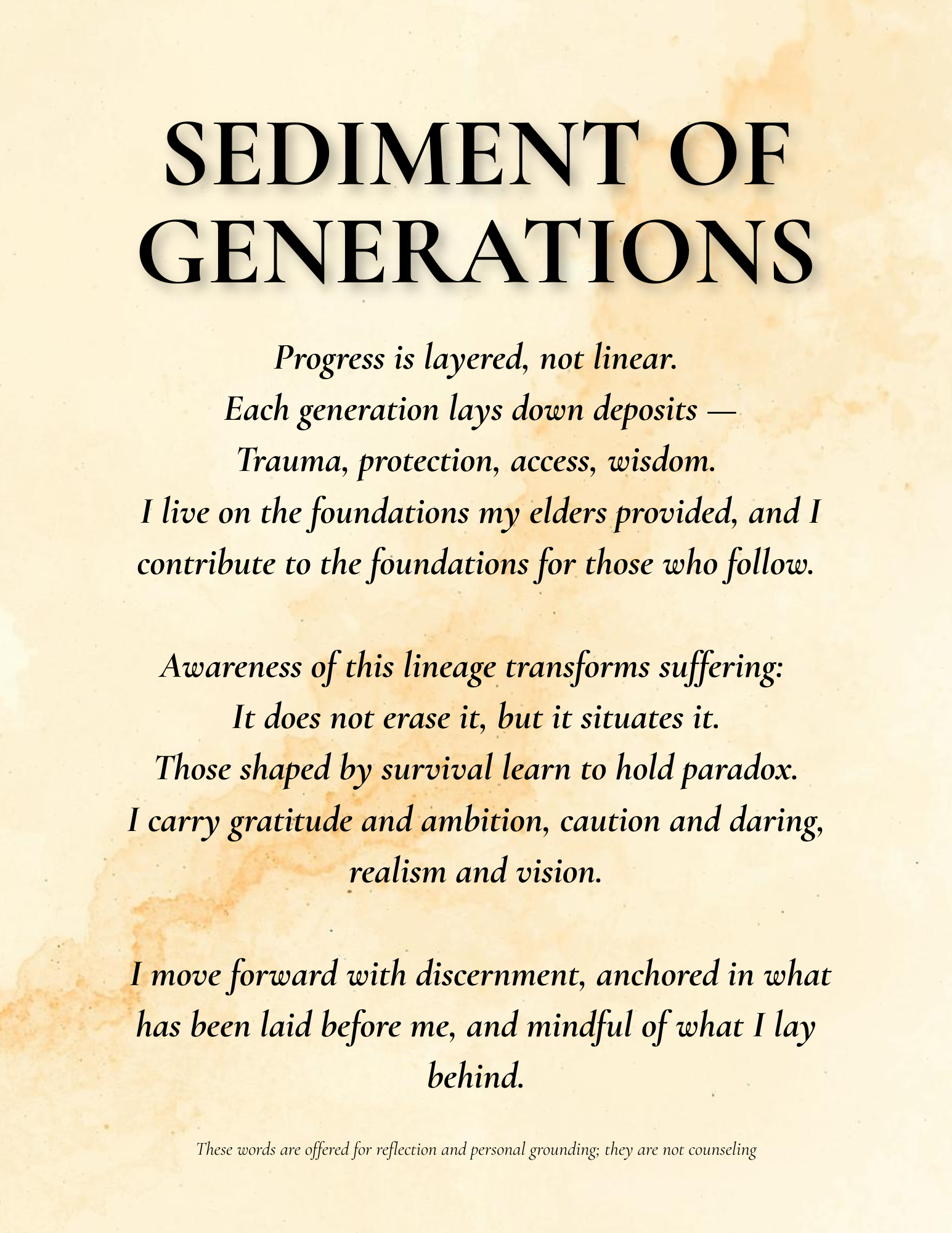 SEDIMENT OF GENERATIONS