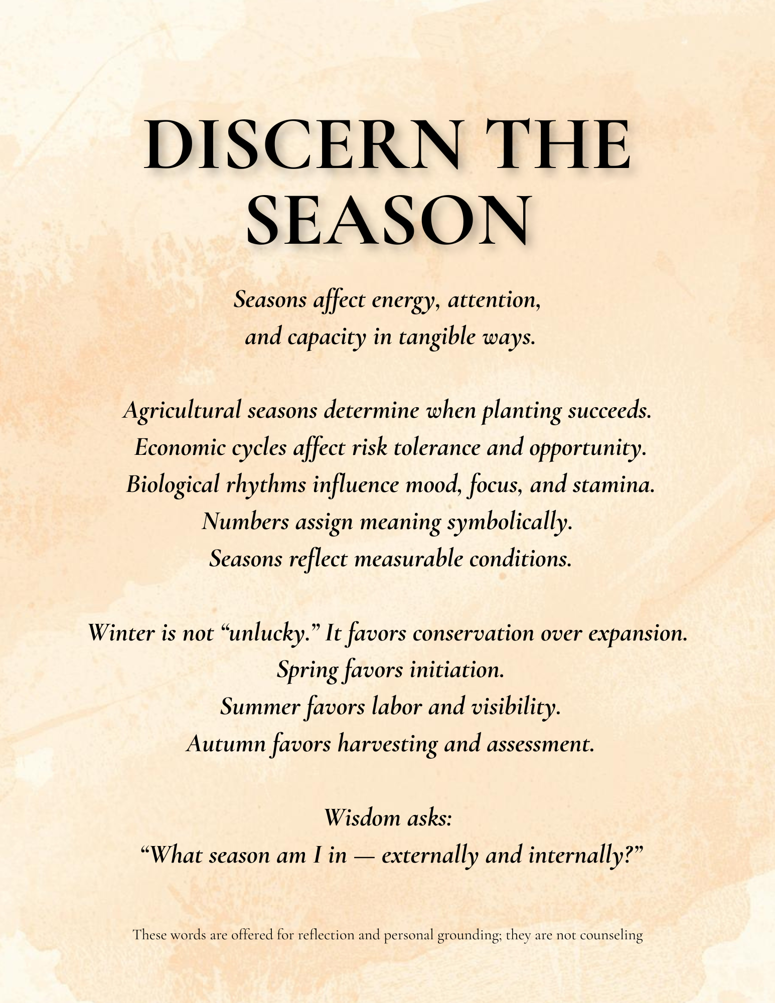 DISCERN THE SEASON