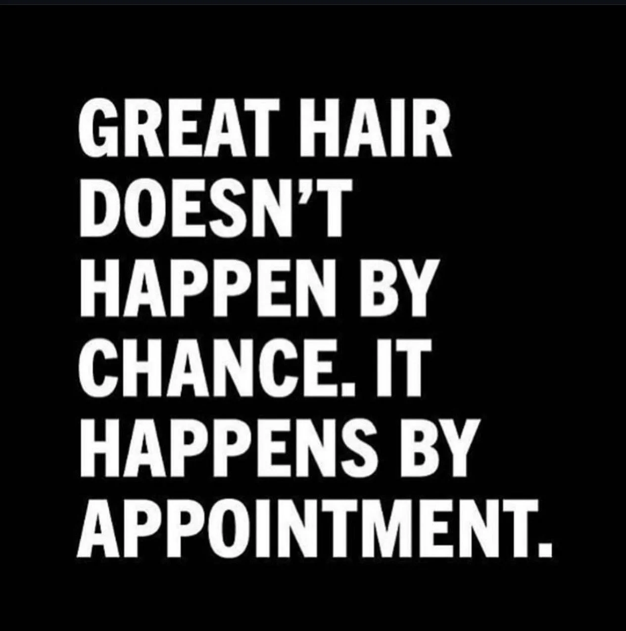 Quote saying, 'Great hair doesn't happen by chance. It happens by appointment.'