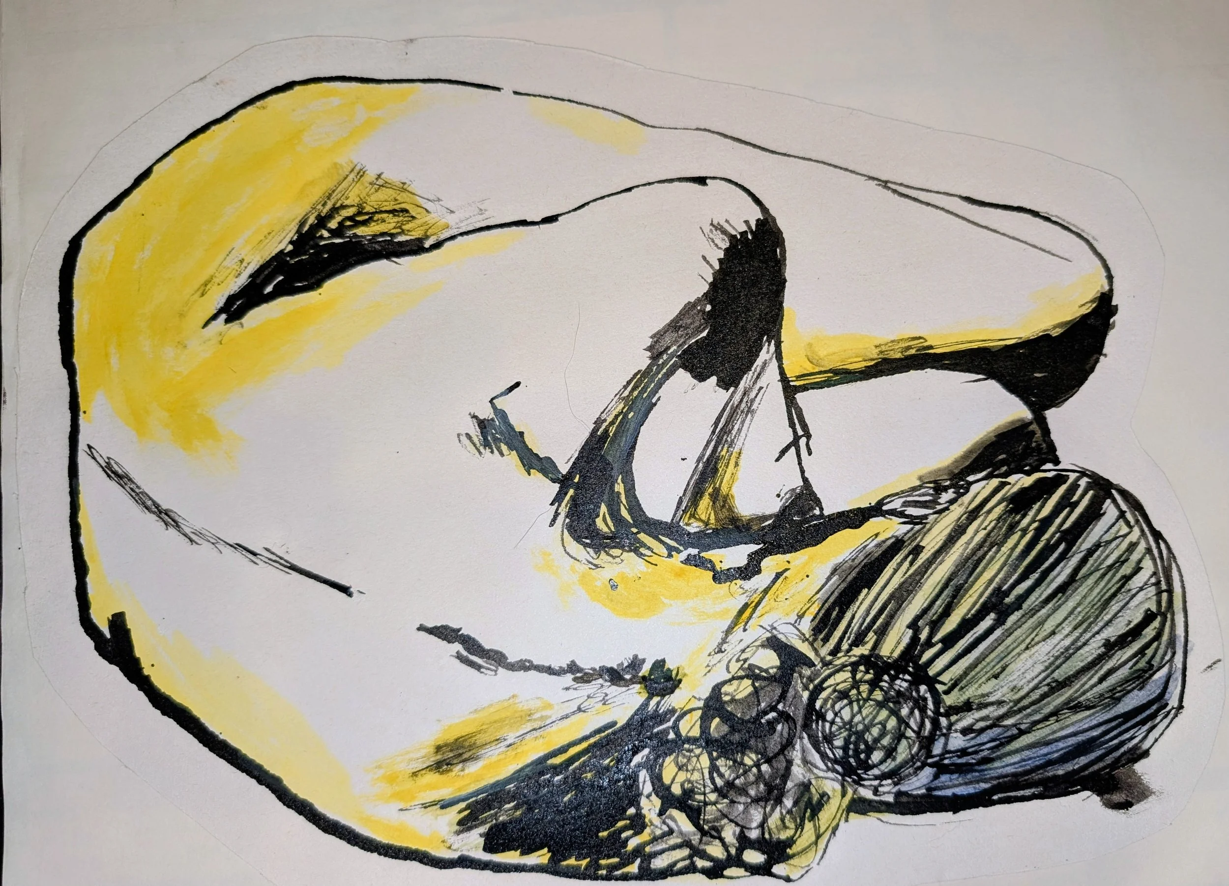 Abstract drawing of a nude model laying on the ground - by Bronwyn Putman at Forgotten Loves