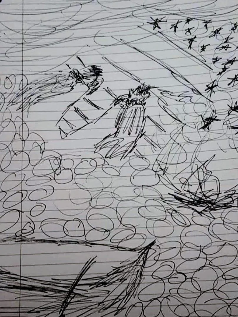 A rough, sketchy drawing of a person with memories of the night around them - by Bronwyn Putman at Forgotten Loves