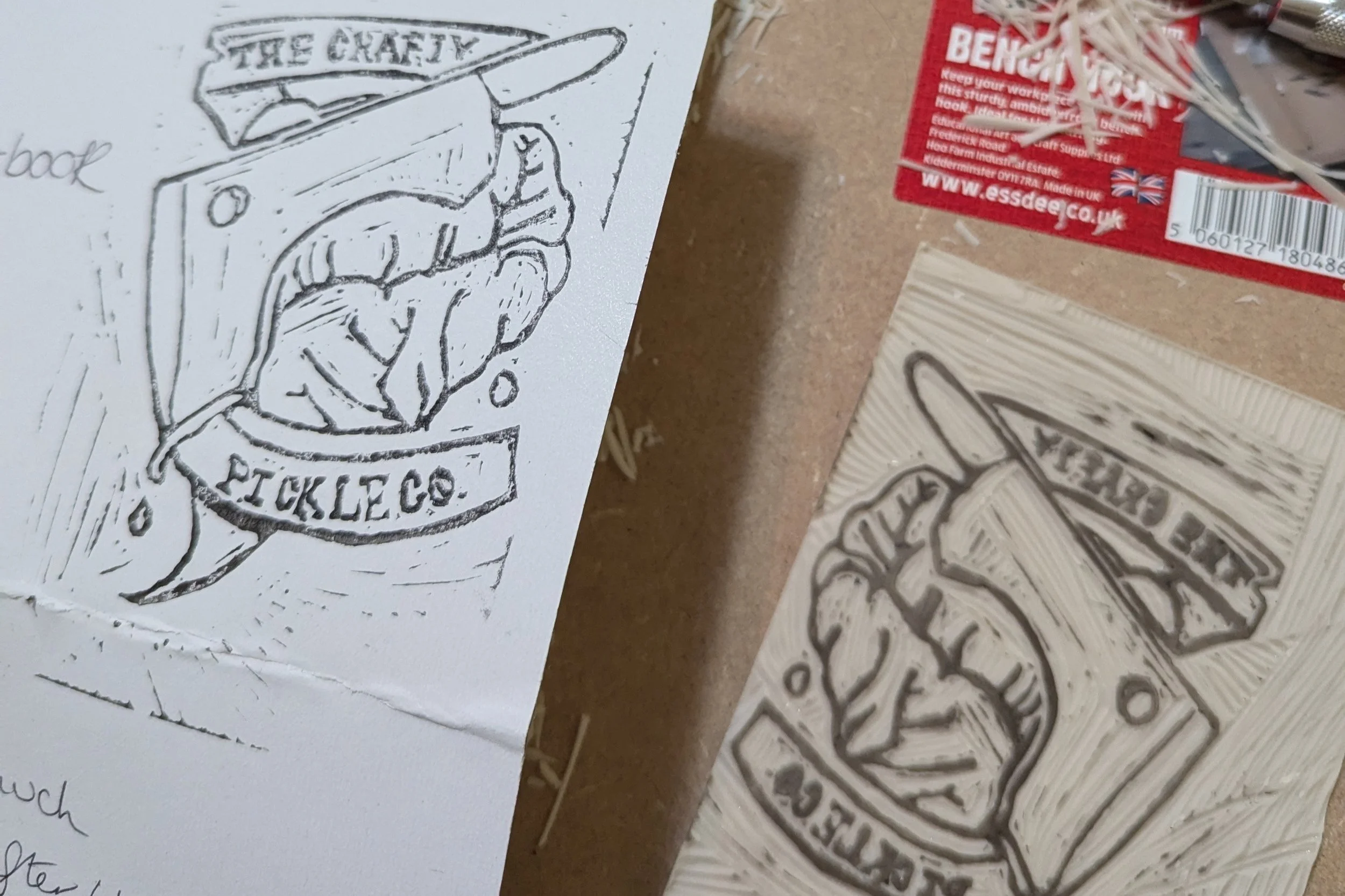 Test Lino Print for The Crafty Pickle Co.