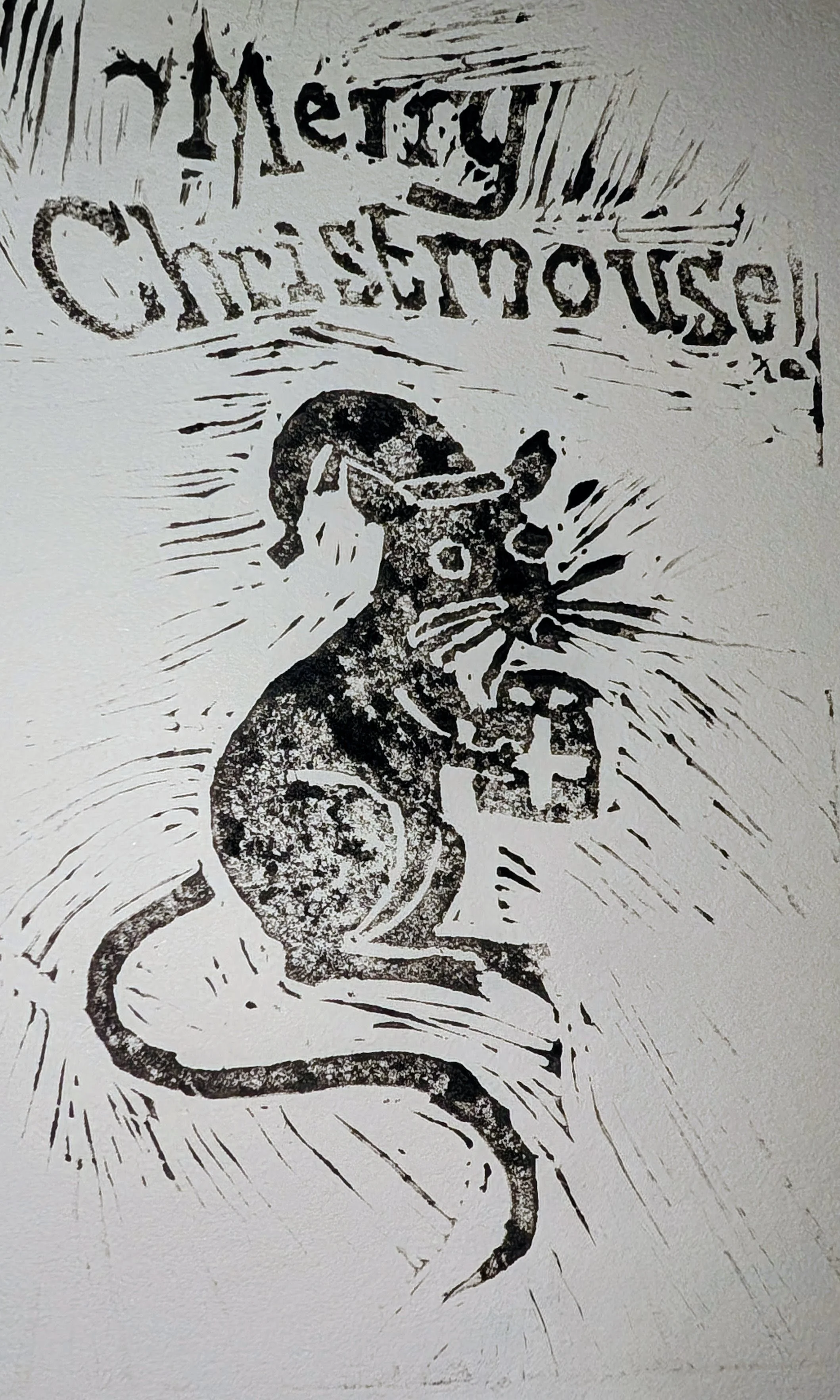 Lino printed Christmas card - by Bronwyn Putman at Forgotten Loves