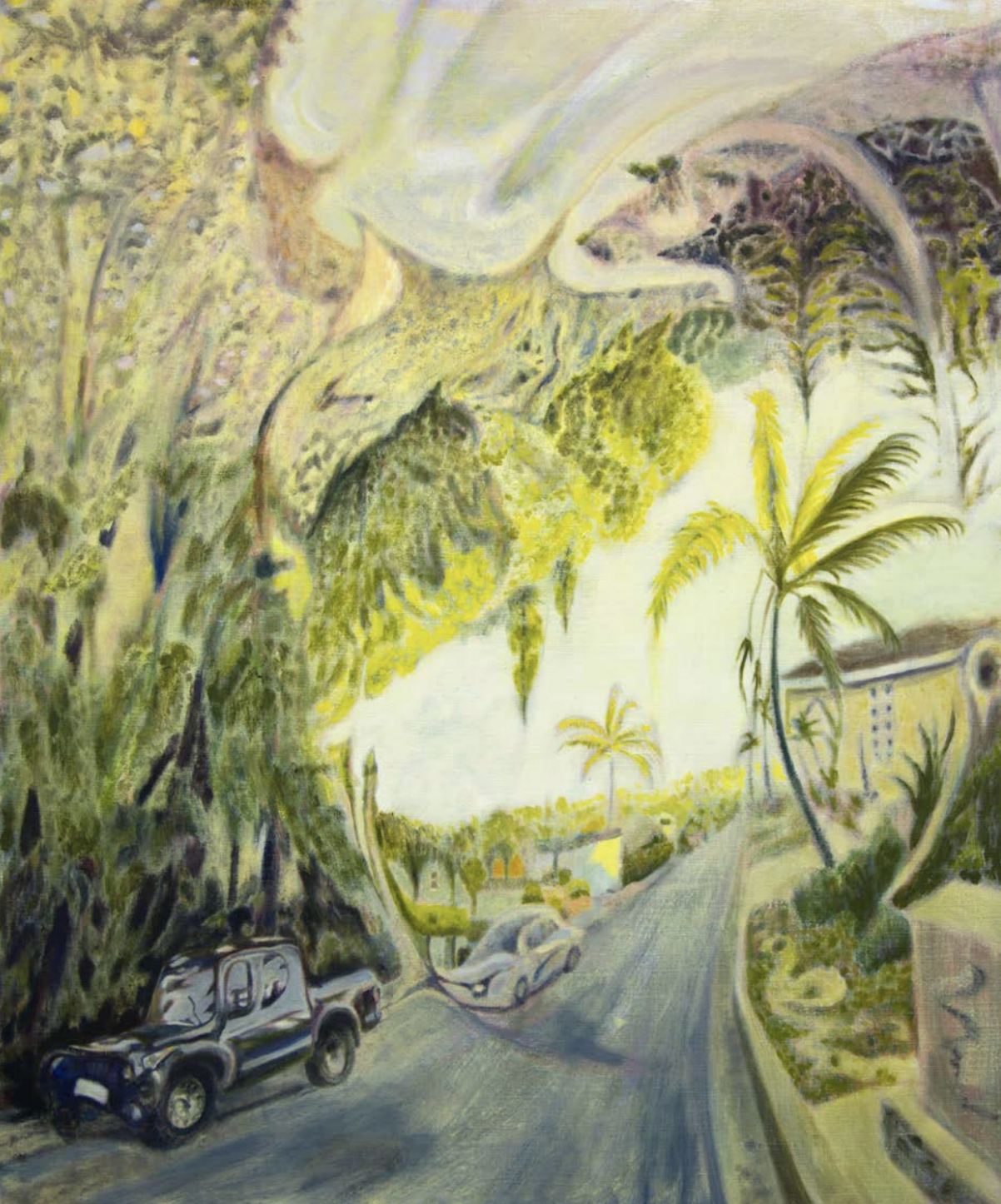 Cerro Gordo Street and Mt Baldy Road, 2024. 
Oil on linen, 48 x 40 inches