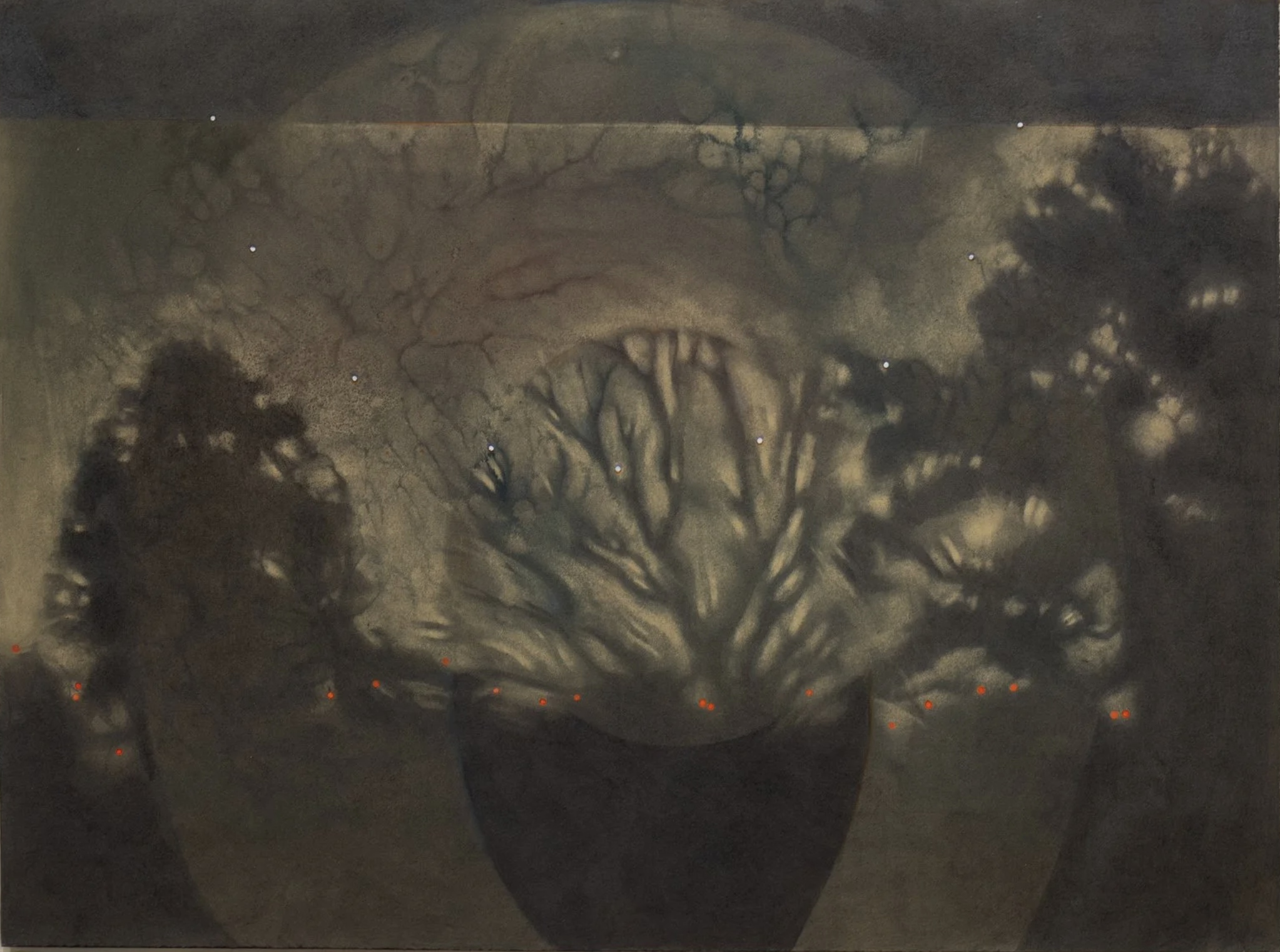 And Still I Marvel, 2025. Eraser drawing: graphite, watercolor, gouache and colored pencil on Rives BFK on panel, 30 x 40 inches.