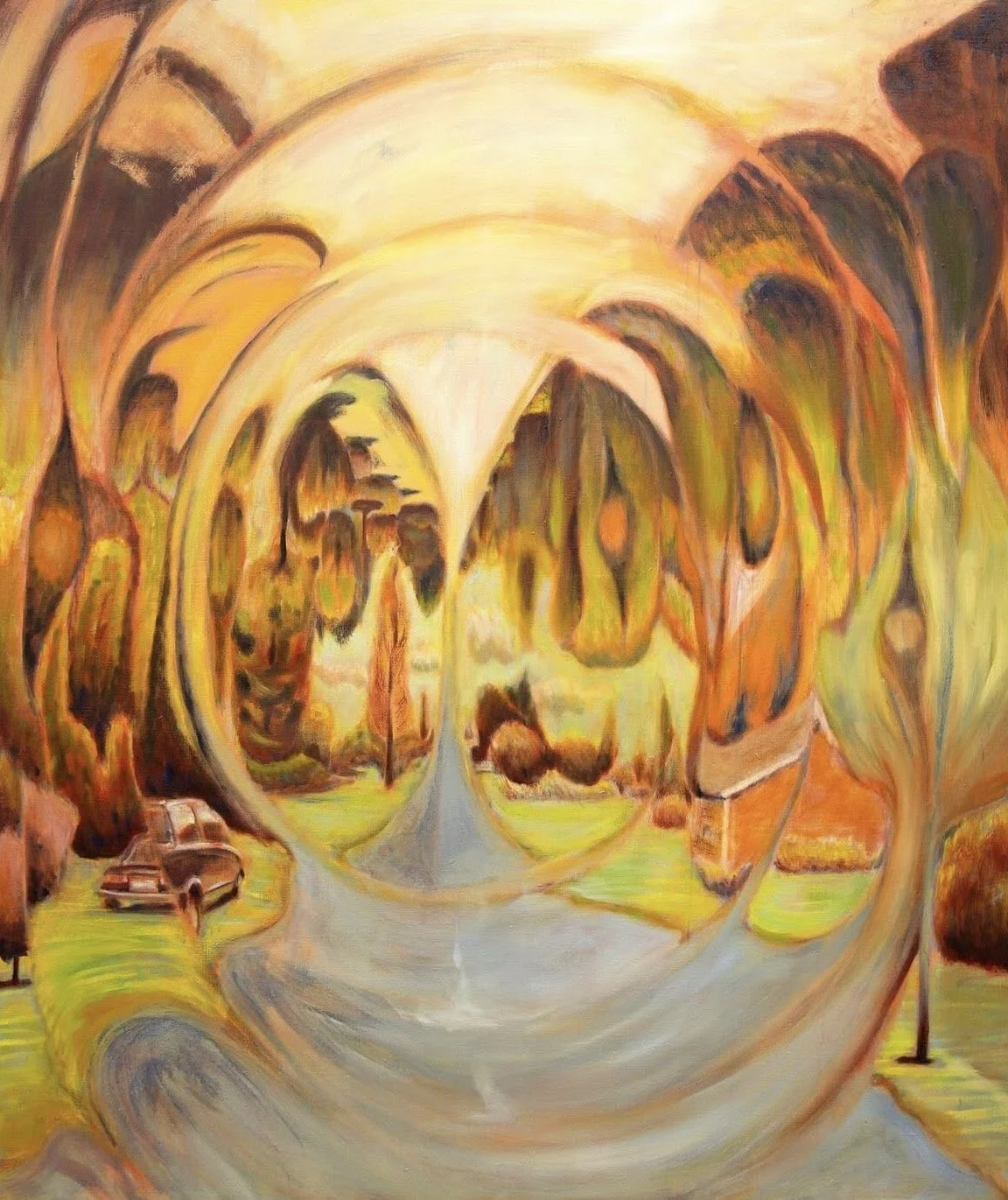 6th Street and Fairview Drive, 2024. Oil on linen, 72 x 60 inches