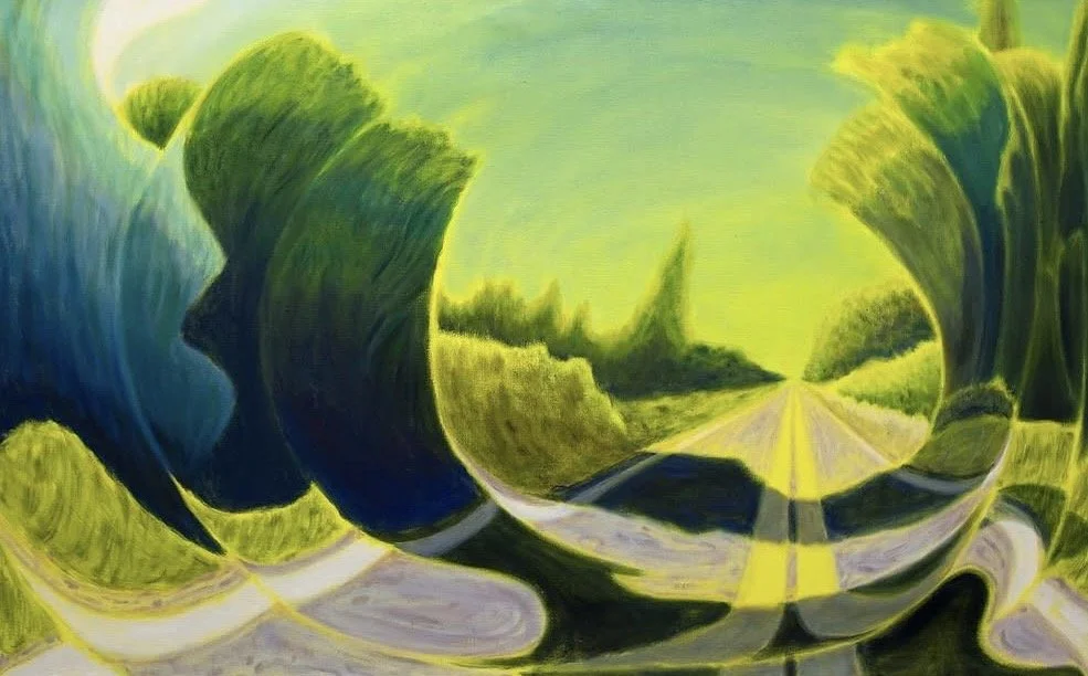Noon Road, 2024. Oil on linen, 40 x 64 inches