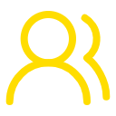Icon of two stylized human figures, one in front and one behind, in yellow on a dark background