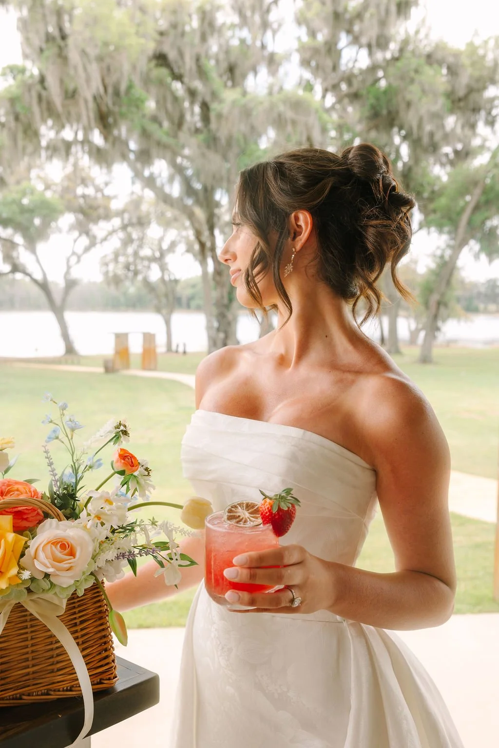 Bride enjoying signature cocktail at Jacksonville Wedding