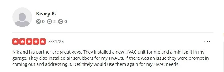 Superior HVAC 5-star Yelp Review