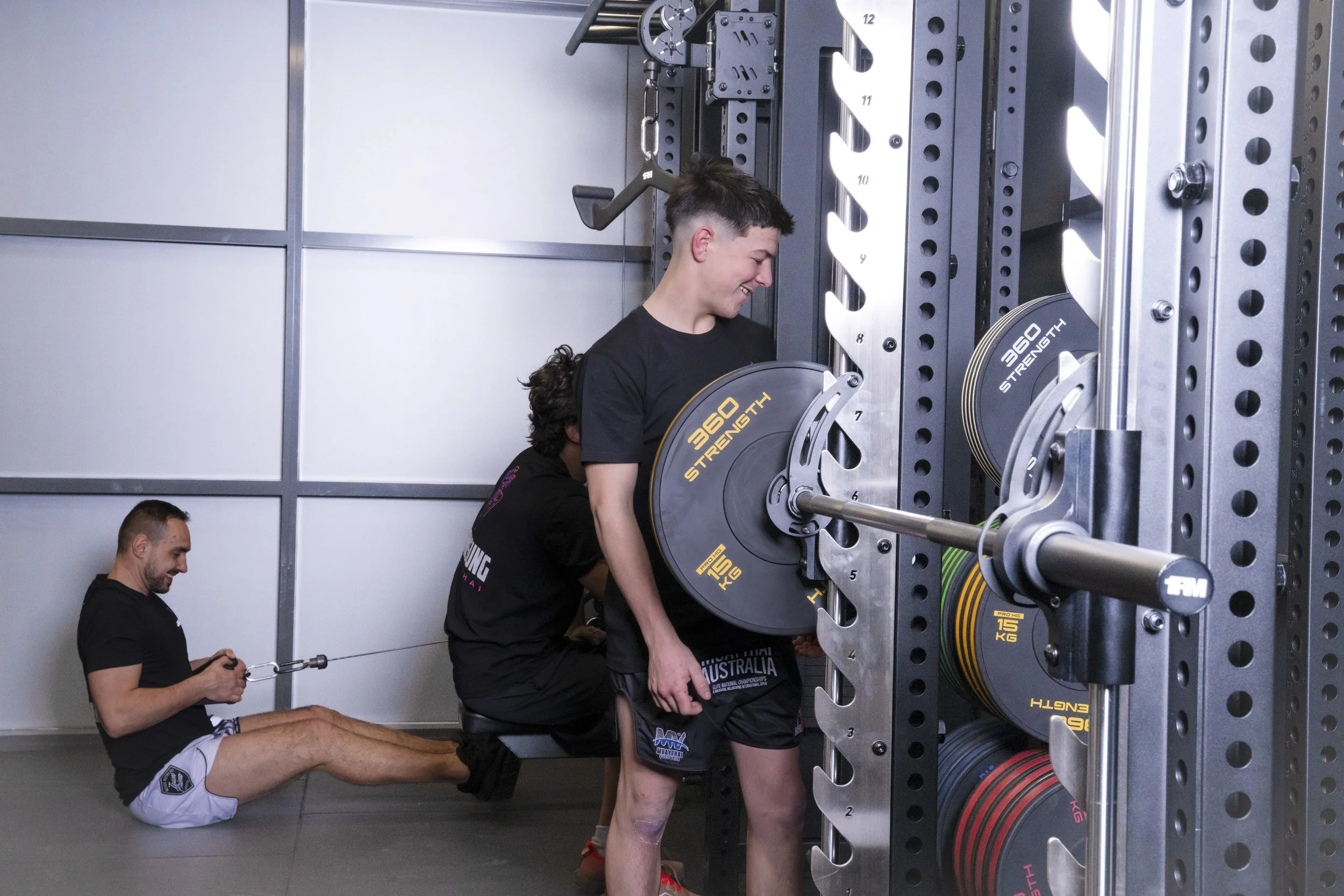 Thonsung Muay Thai, member using Strength and Conditioning area, Epping Victoria.