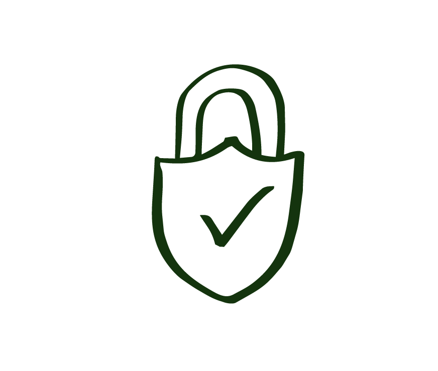 Line drawing of a padlock with a checkmark on it, symbolizing security or protection.