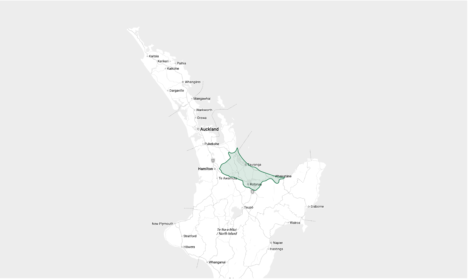 Map of New Zealand highlighting the Auckland region in green with surrounding city names.