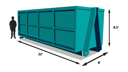 30-yard roll-off bin dimensions for large commercial cleanup projects.