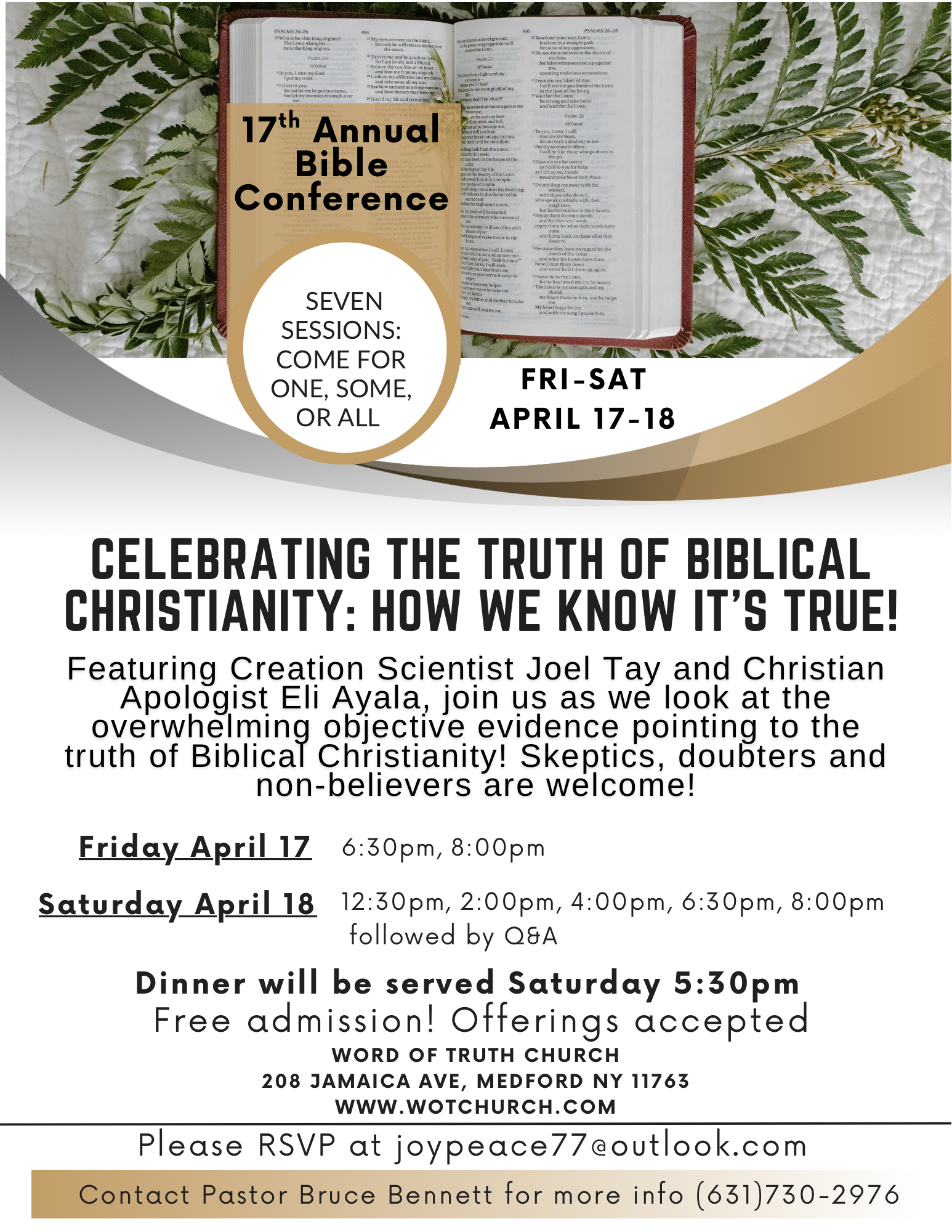 Flyer for the 17th Annual Bible Conference at Word of Truth Church in Medford, NY. Don't miss this Christian weekend event on Long Island!