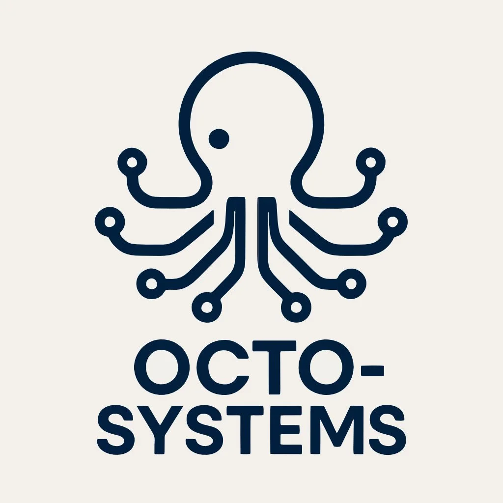 Logo of an octopus with circuit lines on its arms and the word 'OCTO-SYSTEMS' written below.