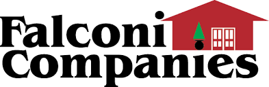 Falconi Companies logo featuring text and a house icon with a tree.